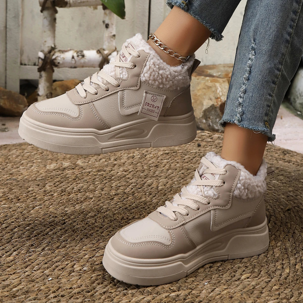 Winter New Women High Top Snow Boots Warm Plush Woman Comfortable Sneakers Waterproof Cottom Shoes Fashion Female Footwear 2025