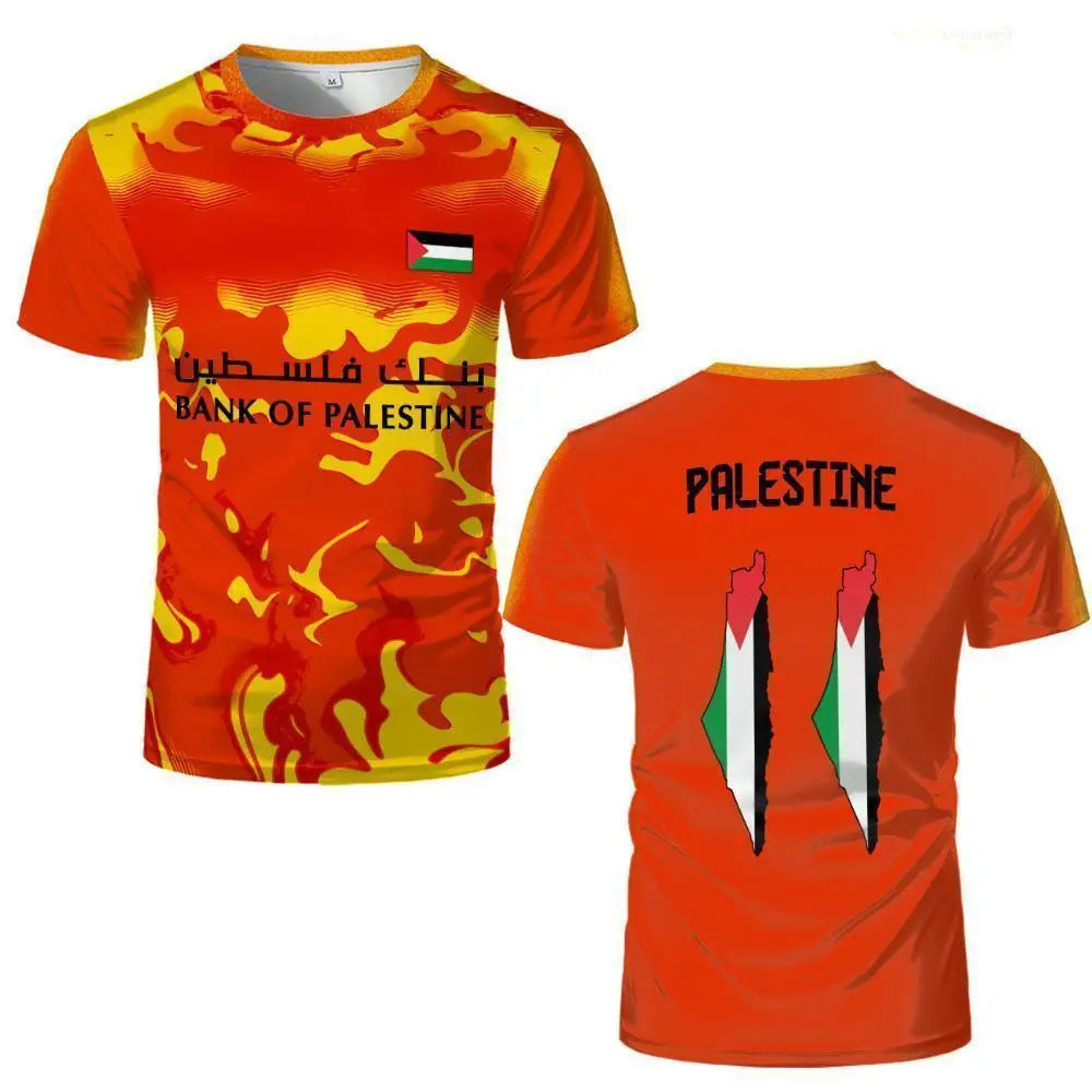 Palestine Flag Print T-shirt Breathable Training Soccer Jerseys For Men And Women Street-style Short-sleeved Crew Neck Tees