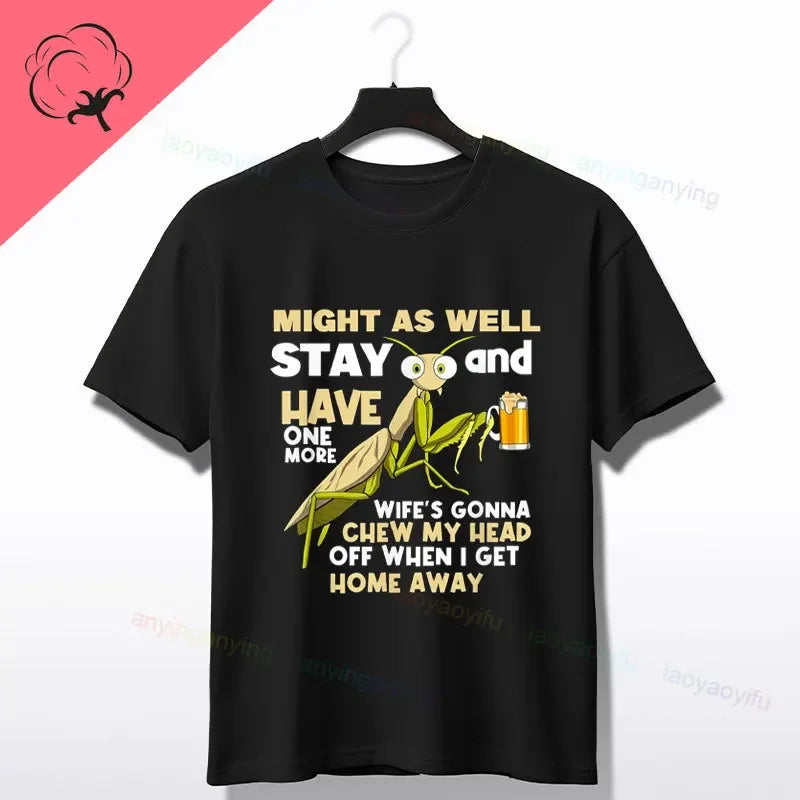 Praying Mantis Insects Bug Love Praying Mantis- Retro T-Shirt 100% Cotton Short Sleeve O-neck Tee Humor Style Design Casual Wear