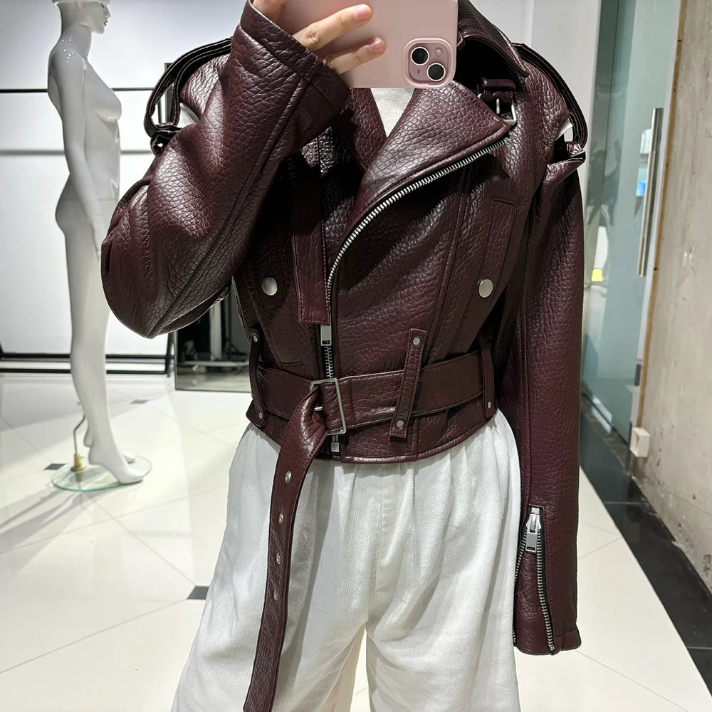 YOLOAgain Real Leather Jacket Women Cropped Jacket Spring 2025