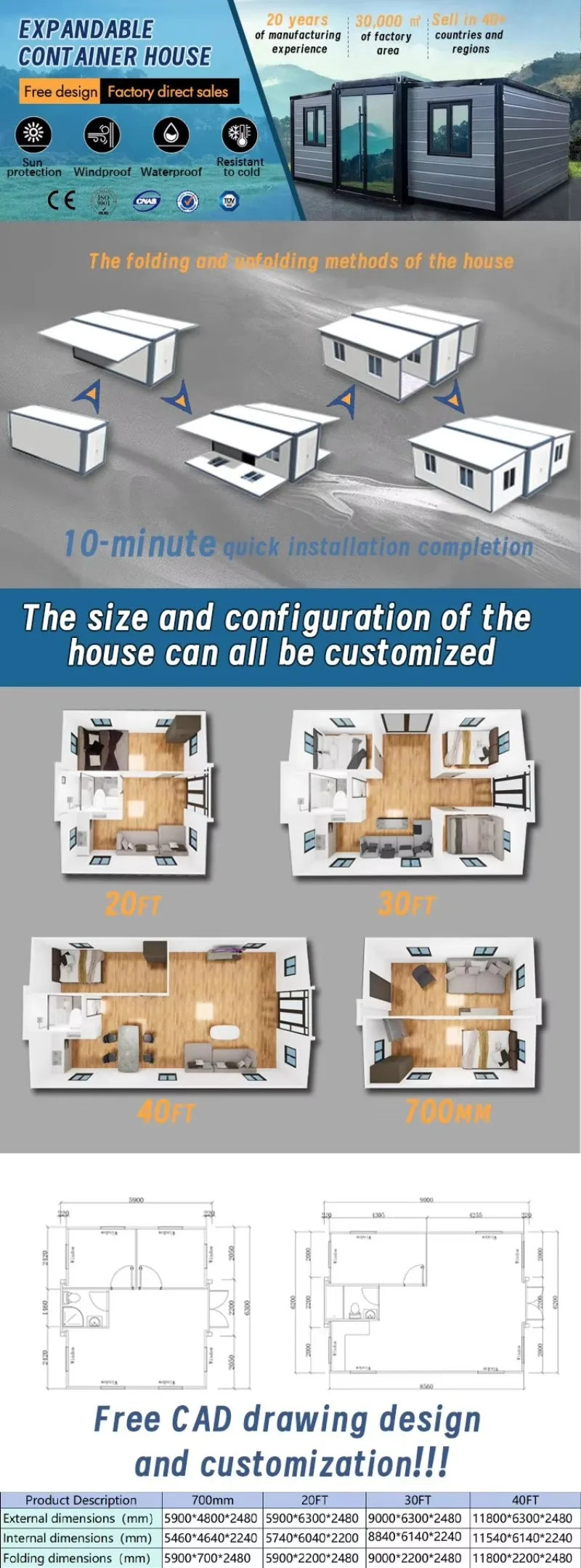 Customized Foldable Container House: Modular Living Spaces, Mobile Homes, And Portable Office Cabins Hot