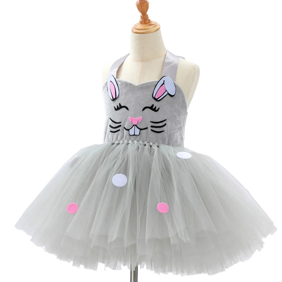 Girl Cartoon Raccoon Sloth Koala Piggy Rabbit Tutu Sling Dress Children Cosplay Festival Performance Dance Costume Headband Sets