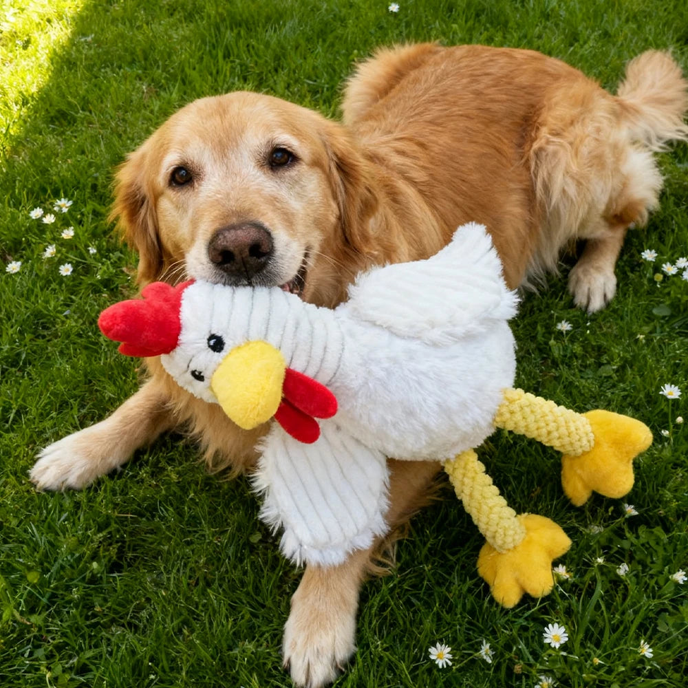 Pet Chew-Resistant Plush Interactive Toy with Sound, Cartoon Rooster Design, Suitable for Large, Medium, and Small Pets Such as Cats and Dogs, Double-Layer Fabric, Built-In Airbag
