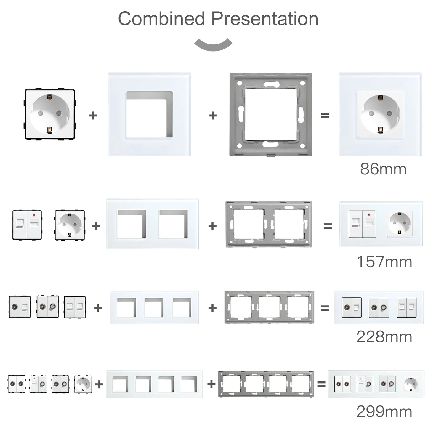 BSEED Only Glass Frame Panel Single Double Frames Wall Socket Triple Four Frames DIY Part with Metal Frames White Black Golden