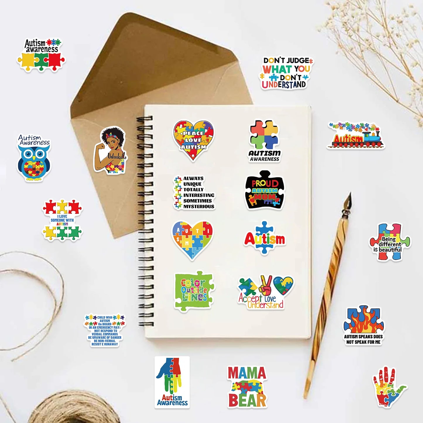 50Pcs Cartoon Autism Awareness Stickers Set Waterproof DIY Decorations for Notebooks Luggage Guitar  Children's Autism Day Gifts