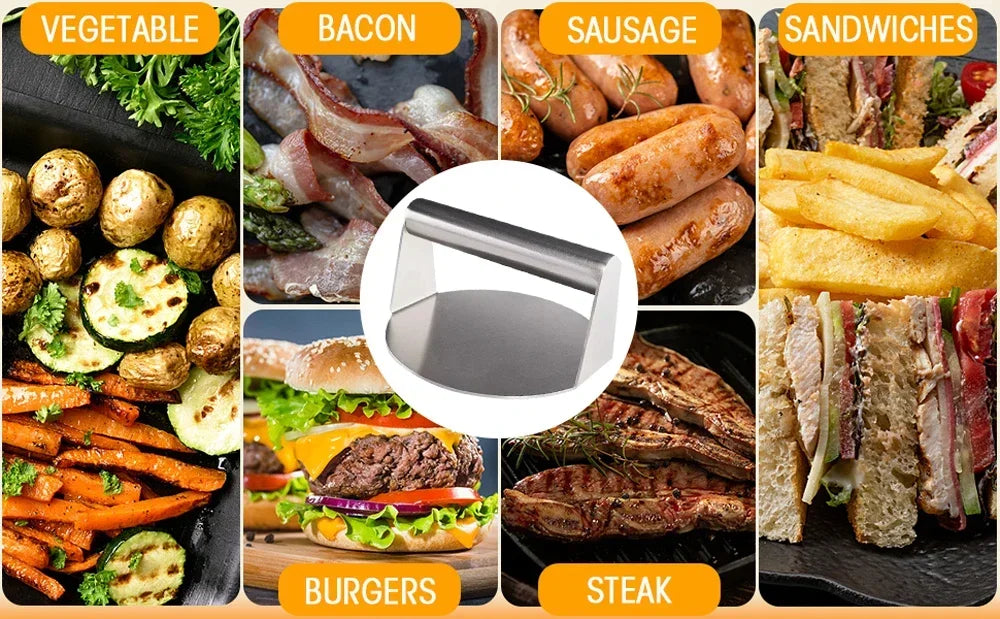 Stainless Steel Smash Burger Press Hamburger Patties Meat Masher Circular Meat Press Mold for Deli Meats Kitchen Tools