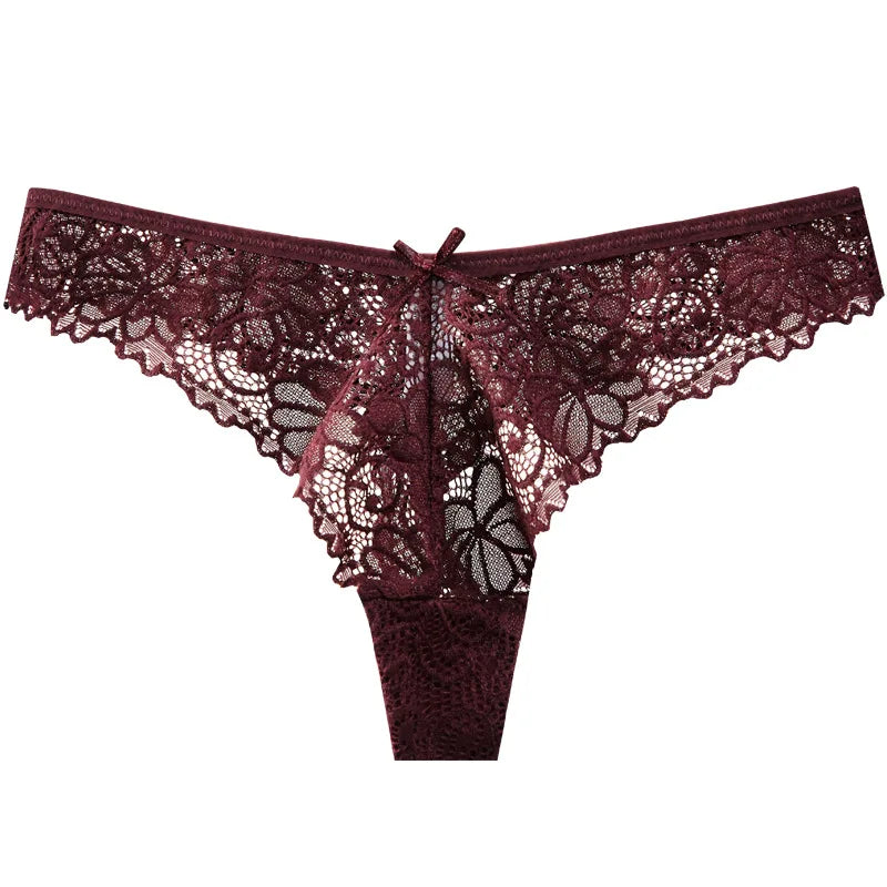 Thong Panty for Women Low Waist Lace Underwear Hollow Transparent T-pants