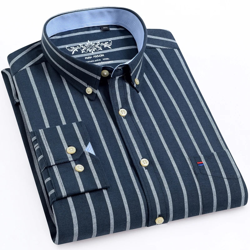 Men's Long Sleeve Oxford Button-Down Shirt with Left Chest Pocket Comfortable Autumn Winter Regular Fit Casual Versatile Fashion