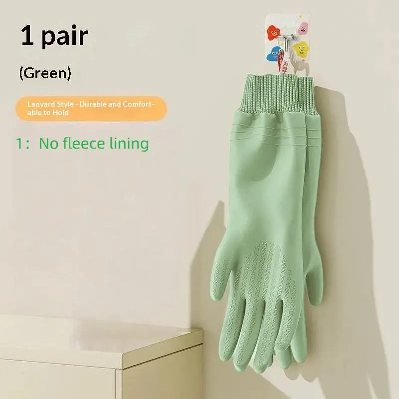 ♥Reusable Cleaning Gloves with Anti-Slip Palm Particles - Long-Sleeve Rubber Gloves for Kitchen, Dishwashing & Household Chores