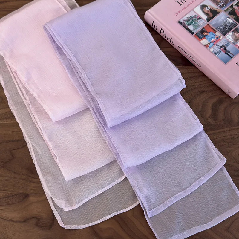 Soft and Comfortable Pure Color Scarf Necktie for Spring and Summer, Multi-functional Streamer Ribbon Necklace