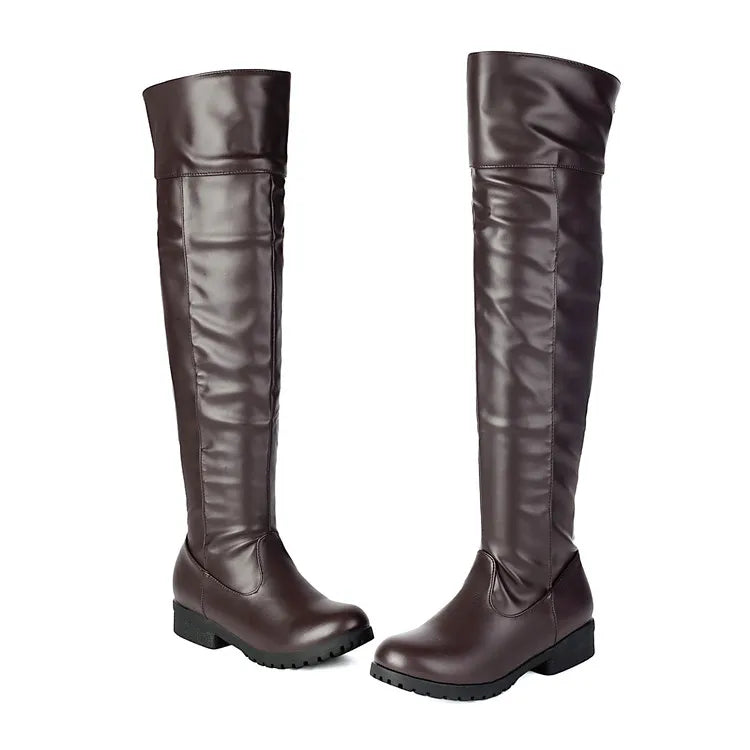 2026 Ladies Thigh High Footwear Round Toe Thick Heels 3cm Big Size 49 50 51 Casual Winter Knee High Bota
