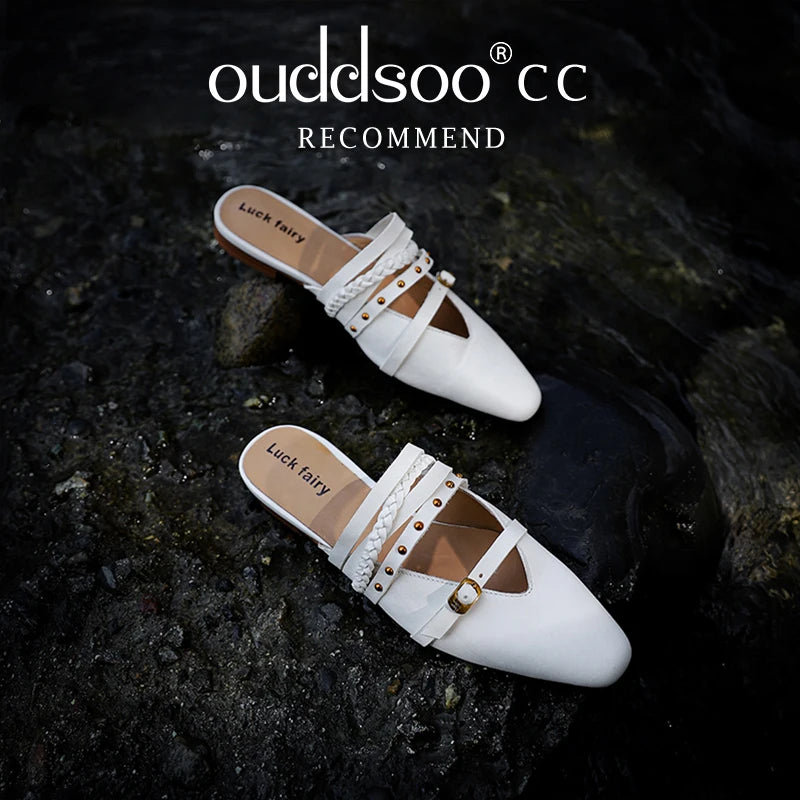 Ods Footwear Designer Rivet Women Flats Slippers Shoes Mules Female Slides Fashion Pointed Toe Ladies Flats Slippers Sandals 40