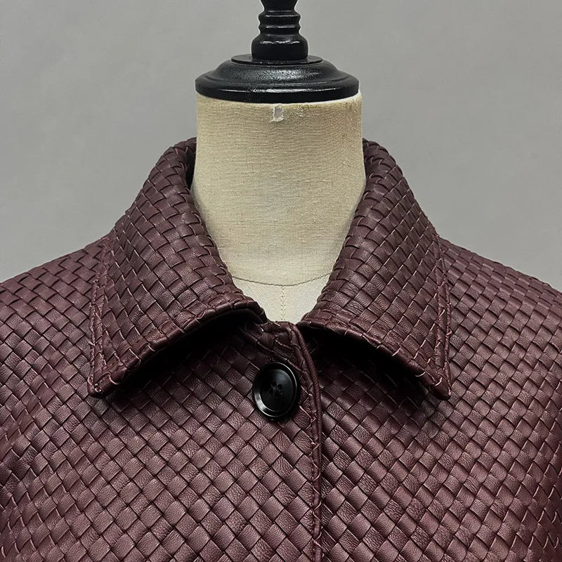 2025A Spring Autumn Knitted Jacket Real Leather Jacket Lady Fashion Blazer Women Genuine Sheepskin Leather Coat