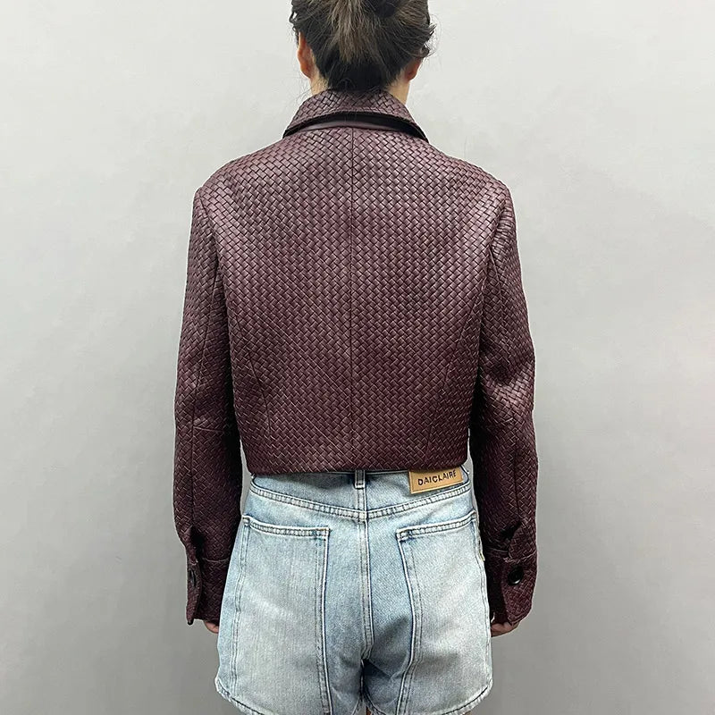 2025A Spring Autumn Knitted Jacket Real Leather Jacket Lady Fashion Blazer Women Genuine Sheepskin Leather Coat