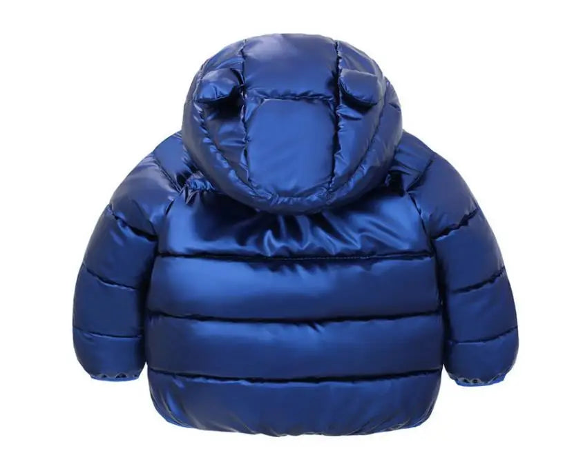 Winter Warm Jacket Toddler Children Coat Hooded Solid Jacket For Girls Boys Glossy Outwear Cute Ears Children Clothing 2-6 Year