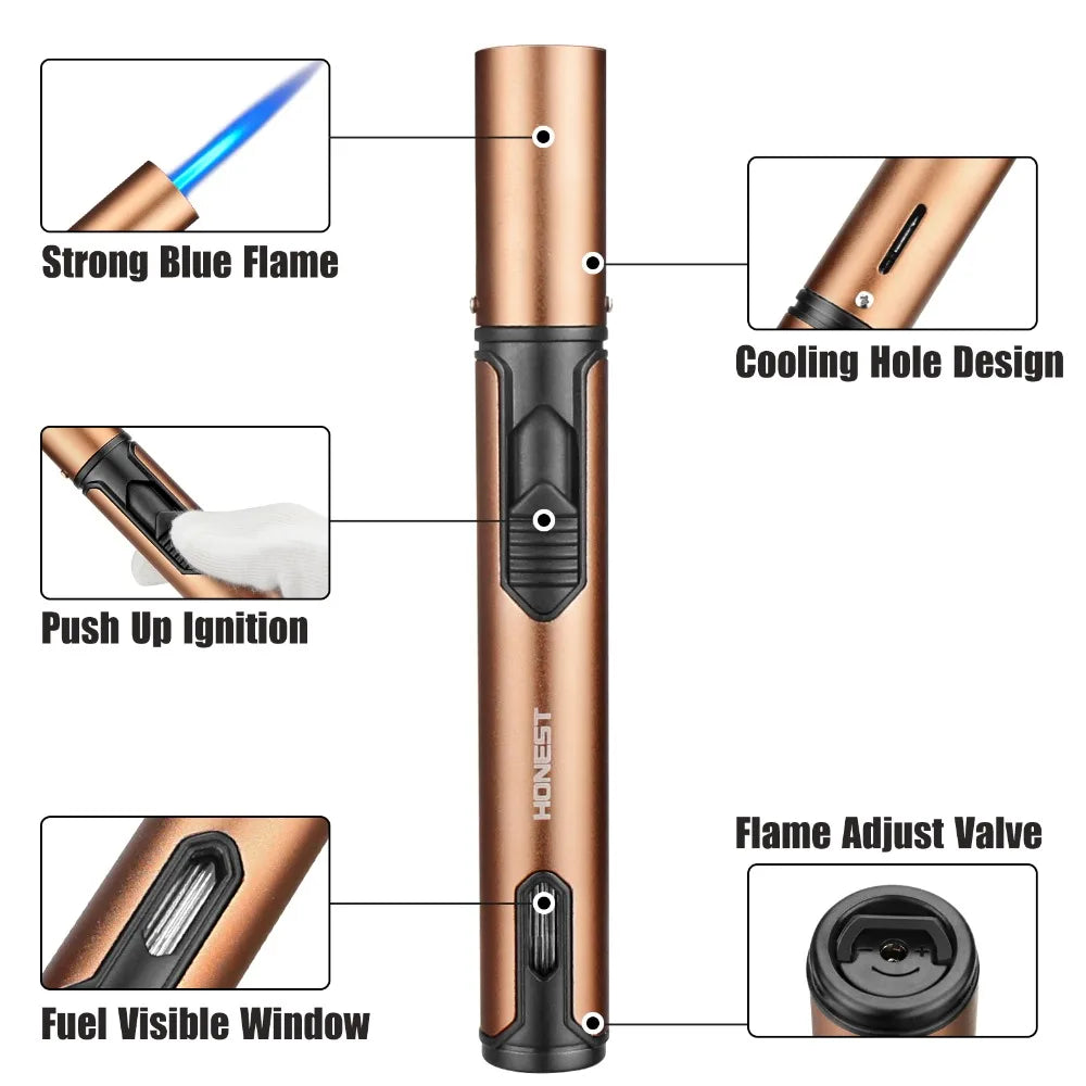 HONEST Cigar Lighter  Jet Flame Portable Butane Torch Lighter with Punch Mini Plastic Cigarette Lighter for Gift Box