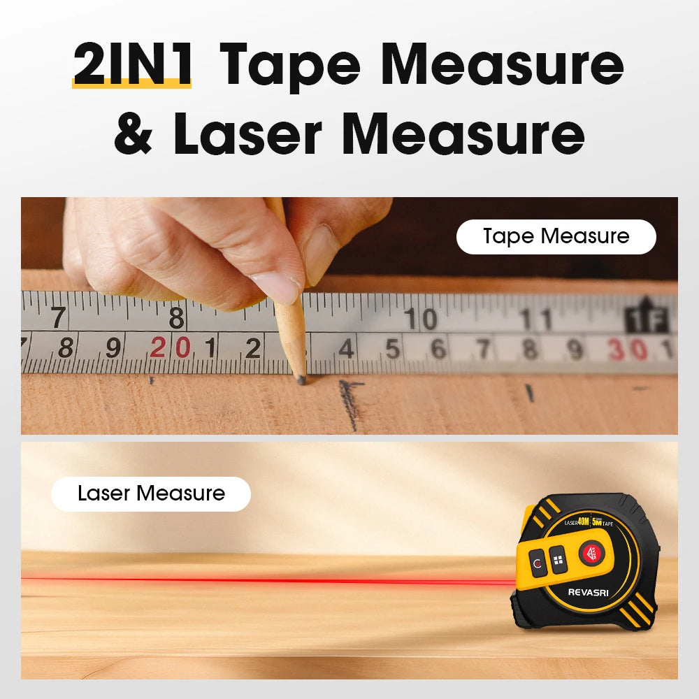 REVASRI Laser Tape Measure 2 In 1 Laser Distance meter High-precision Intelligent Ruler Steel Measuring Tool with LCD Display
