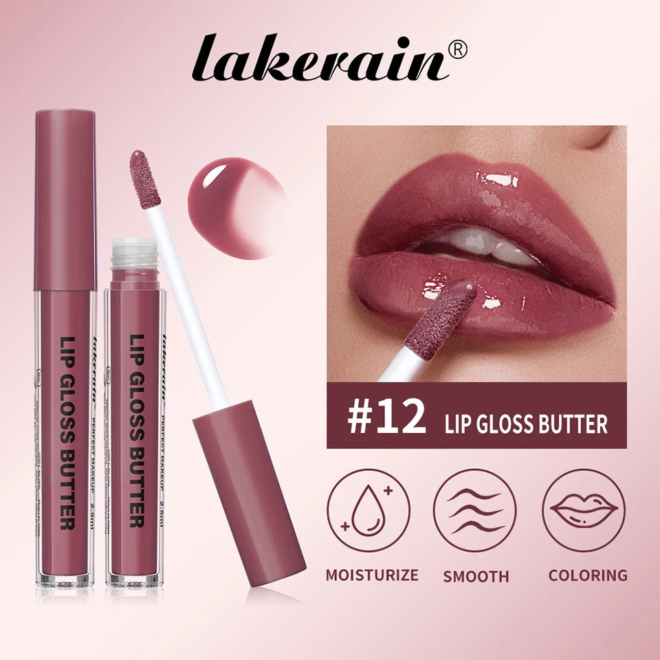 Lakerain Lip Gloss Butter  Long Lasting Non-stick  Beauty Waterproof Lip Stain Makeup Plumping Hydrating Lip Gloss Cosmetics