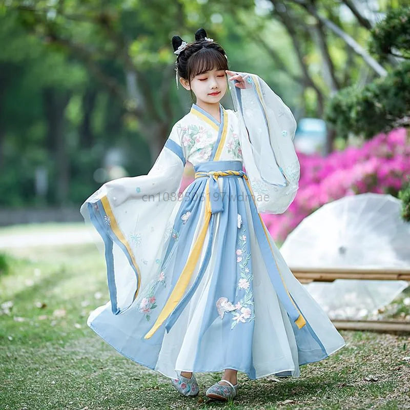 Hanfu Dress Traditional Chinese Cloth Outfit Ancient Folk Dance Stage Costumes Oriental Children Girls Fairy Princess Cosplay