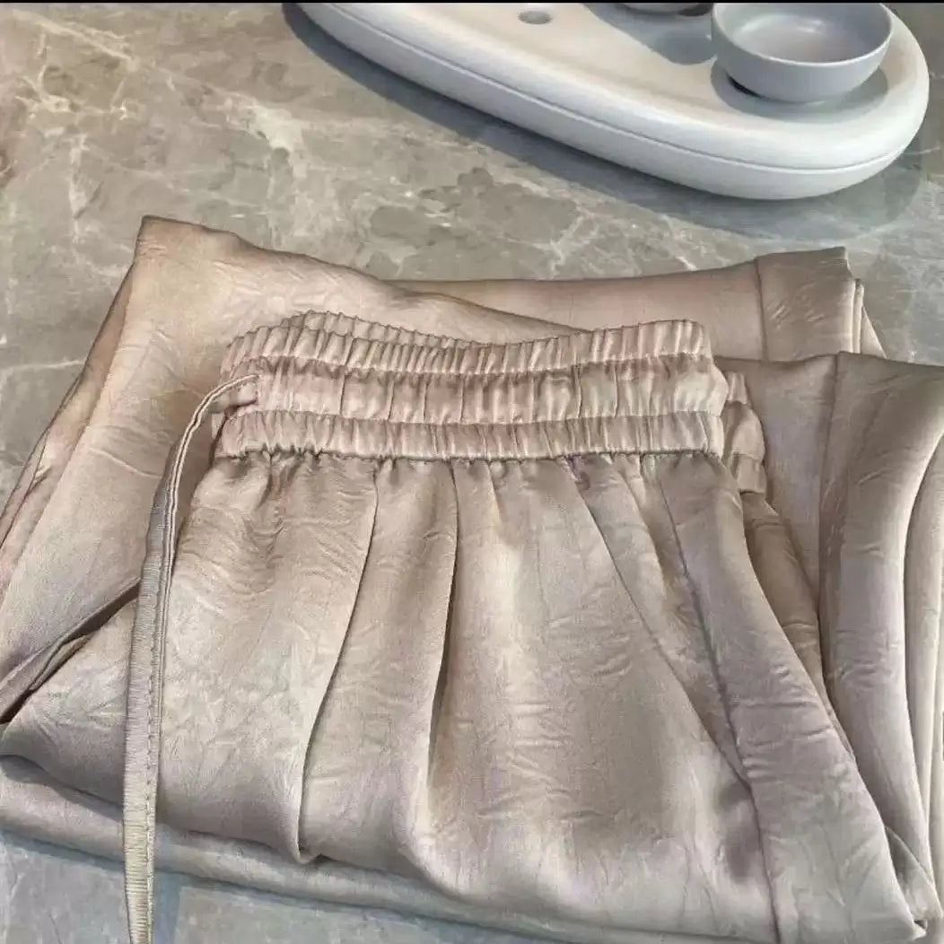 plus Size Satin Ice Silk Wide Leg Pants Women's Summer Thin Cool Casual Straight Leg Trousers Comfortable Loose Fit Long Pants
