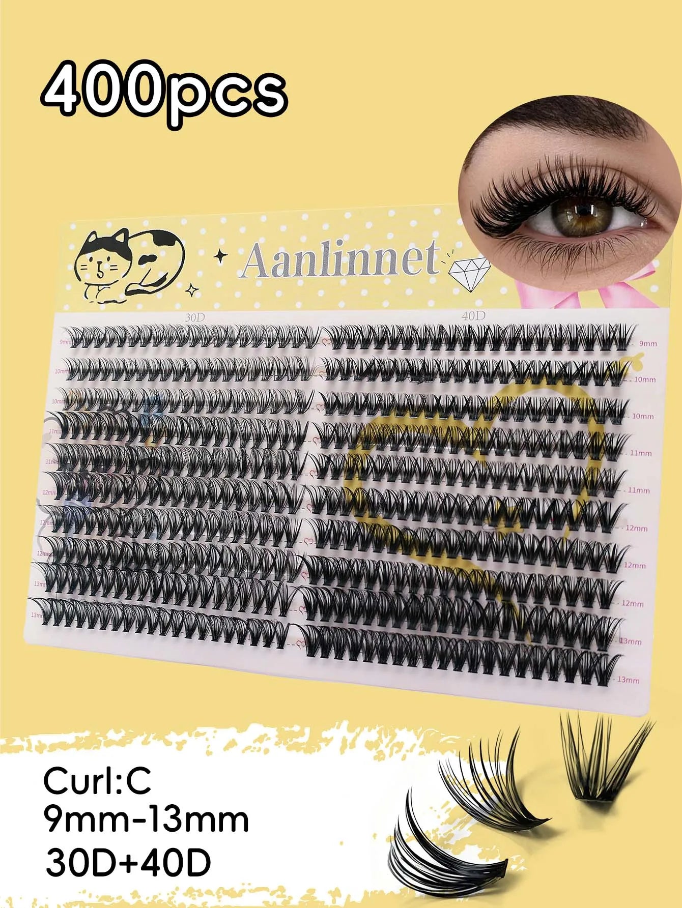 10 rows of 400 clusters makeup 3D eyelash extension natural eyelash tool 30/40/60/80D false eyelash personal eyelash extension