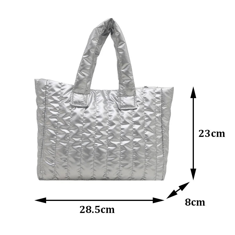 Ladies Tote Bags Large Capacity Cotton Padded Bag Solid Color Casual Fashion Nylon Elegant for Handbag
