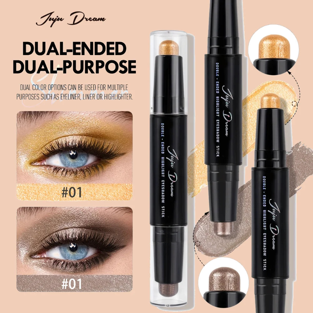 Dual-Ended Eyeshadow Stick,  Matte & Shimmer, Waterproof Long-Lasting 3-Color Creamy Pencil, Smoky & Natural, Xmas Winter