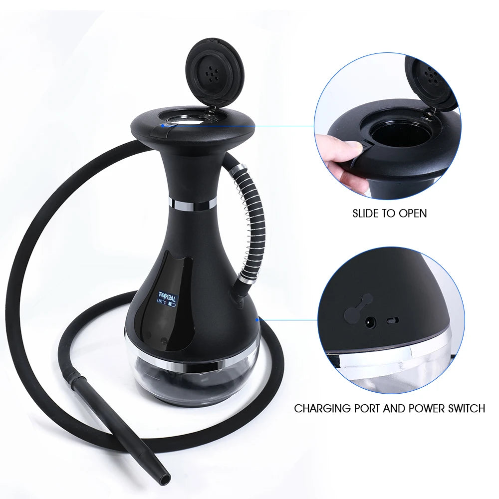 2025 Luxury Electric Portable Stainless Acrylic Hookah Electric Shisha Hookah Set High Quality Shisha with LED Display
