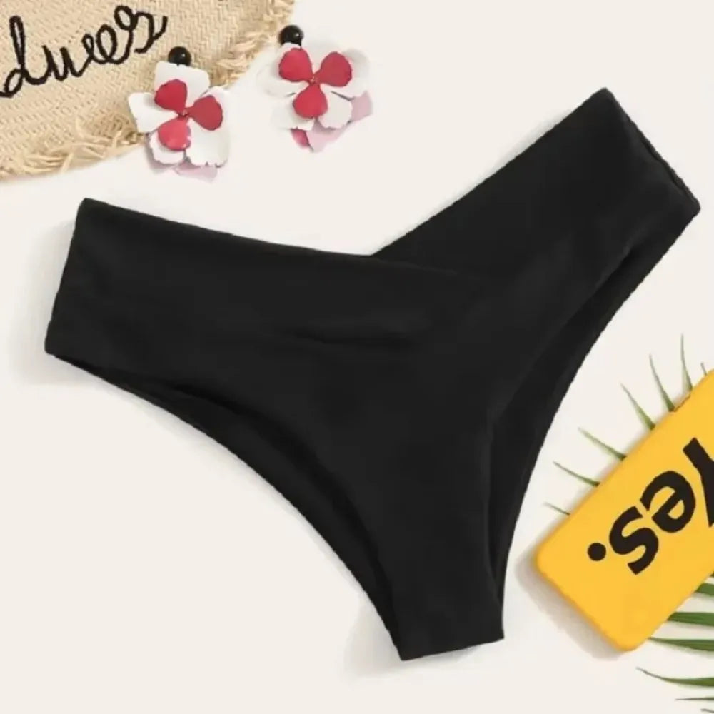 Sexy Black Women's Brazilian Bikini Bottom Swimwear - V-Cut Cheeky Thong & Swim Shorts for Beach Bathing Swimming Trunks Females
