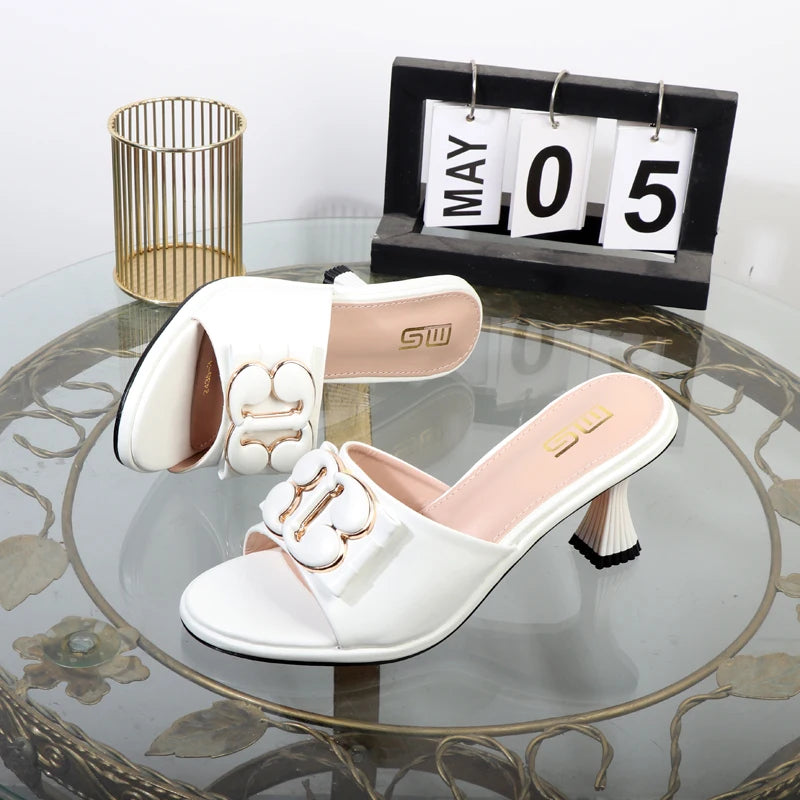 Women's slippers in summer 2024 wear sandals with thin heels high heels buckle is simple elegant black Women shoes