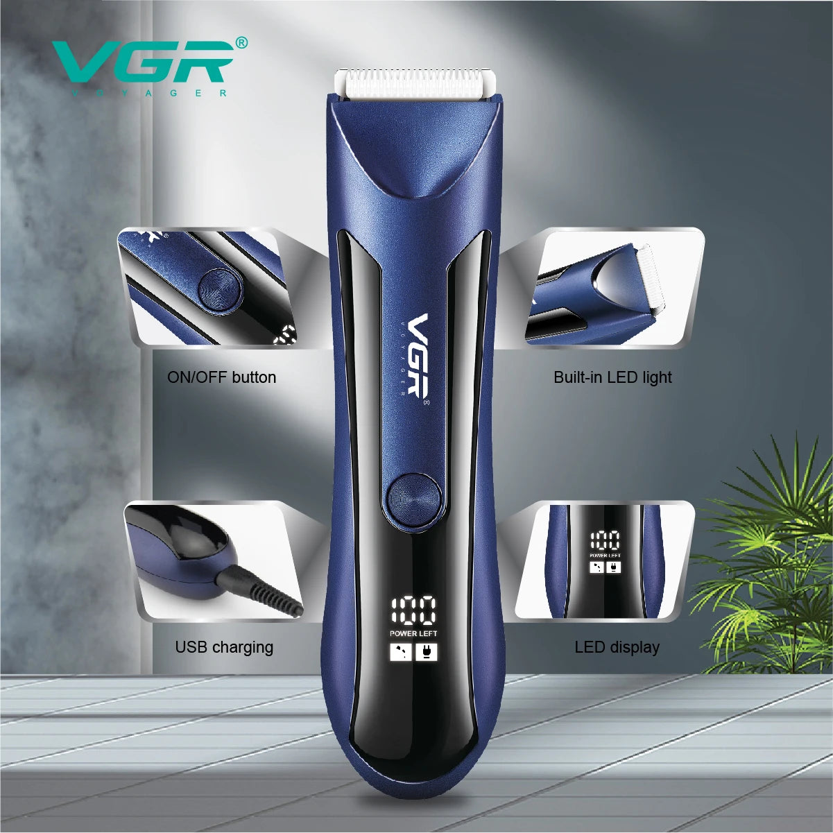 VGR Groin Body Pubic Hair Trimmer For Men&Women Electric Beard Clipper Ball Shaver Groomer Rechargeable，Ceramic Blade，Wet Dry