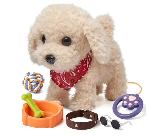 Electronic Plush Puppy Dog Toy  Fun Interactive Toys Walks Barks Shake Tail Dress Up Realistic Stuffed Animal Dog Gift for Girls
