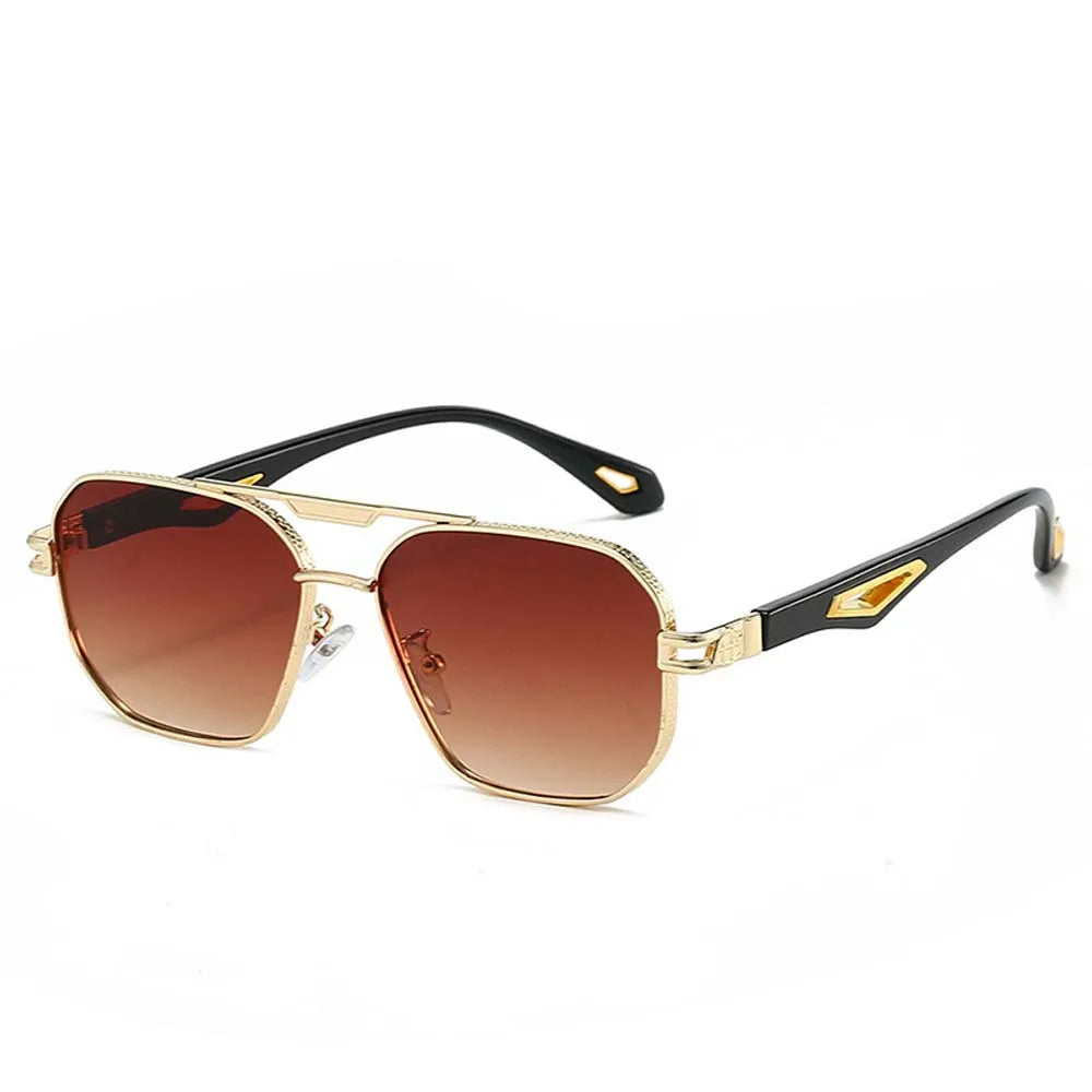 Retro Double Bar Sunnies Square Frame Sunshade Eyewear Unisex Polarizing Lens Sunglasses PC Decorative Anti-UV Glasses Summer