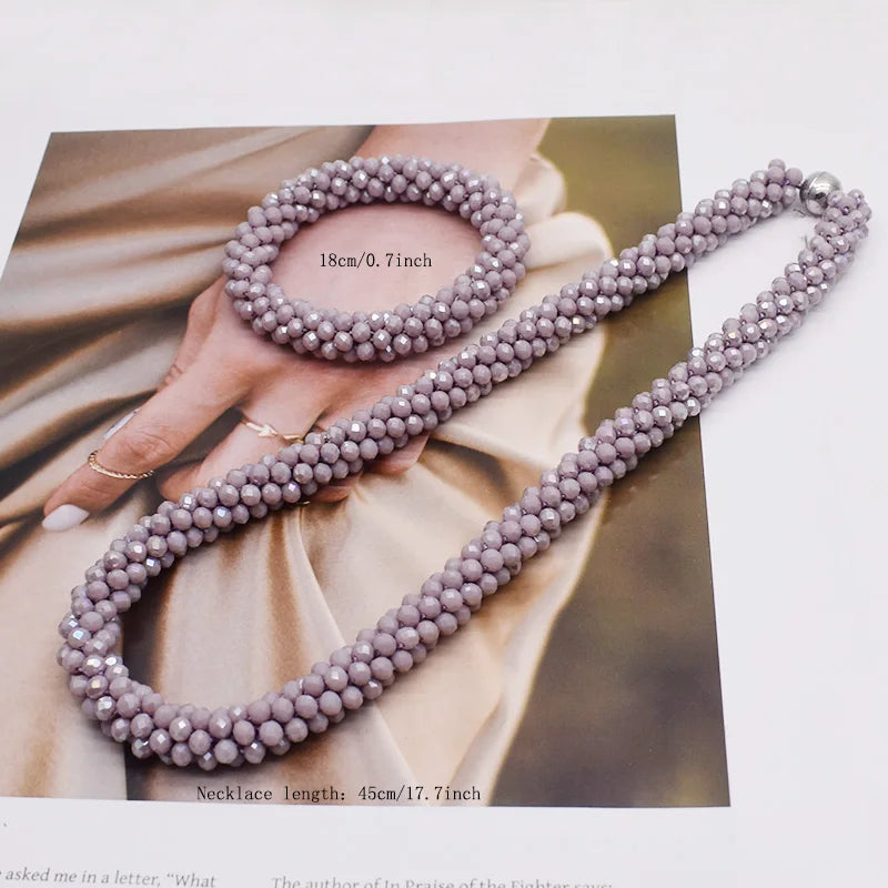 New Woven Bead Necklace Glass Beaded Bohemian Statement Necklace Bracelet Hair Accessory Set For Women Jewelry Gift