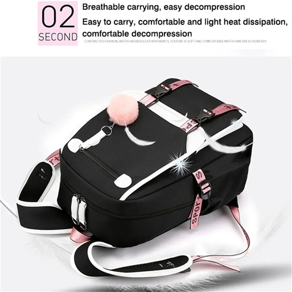 Cat Anime Cartoon School Bag New Fashion Backpack Back To School Cute Kawaii Backpack School Bags for College Student Mochila