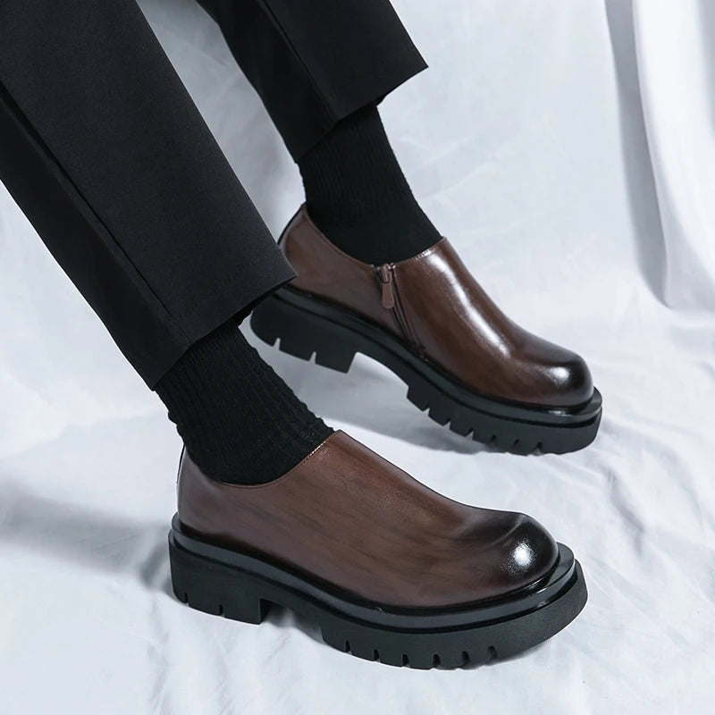 Spring New Men's Side Zipper Comfortable Cowhide Oxford Shoes Fashion Brand Classic Brown Men's Breathable Casual Leather Shoes