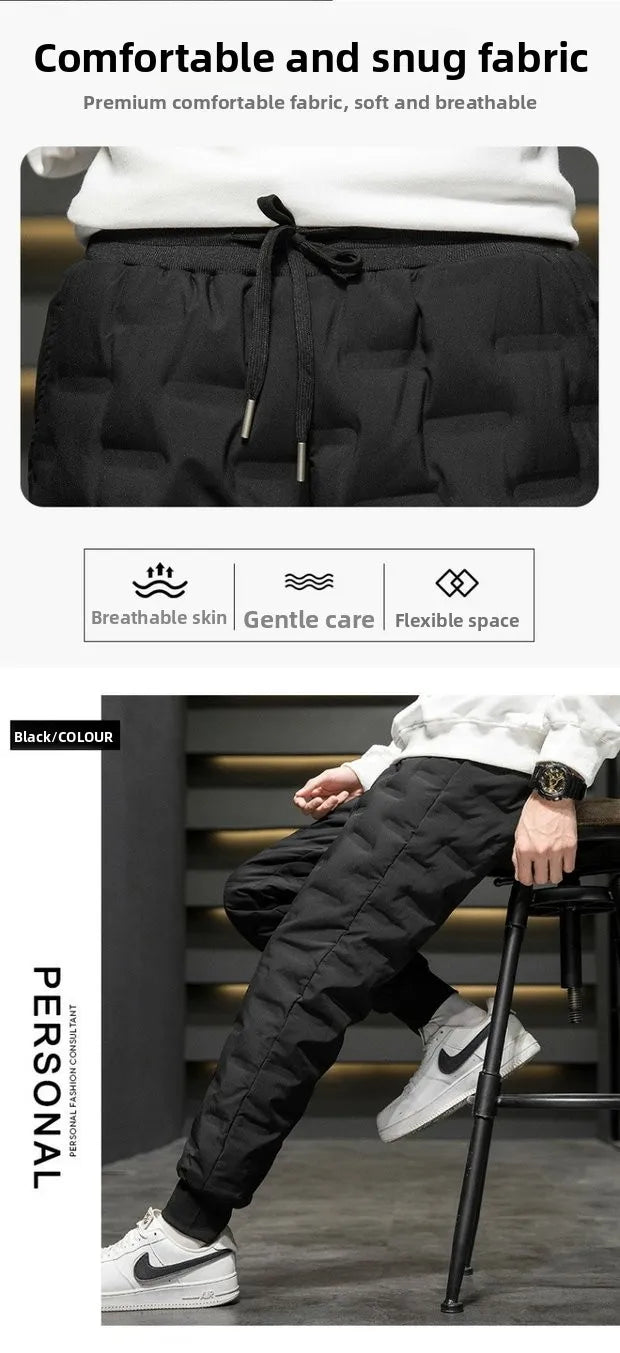 Thickened Lamb Velvet Men's Winter Outdoor Wear Windproof Coldproof Fleece Lined Pants Large Size Warm Waterproof down Cotton...