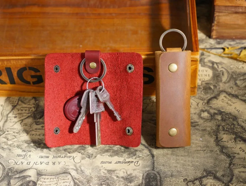 Genuine Leather Key Holder Small Home Keys Storage Bag Minimalist Key Ring Pouch Cow Leather Personalized Key Organizer Wallet