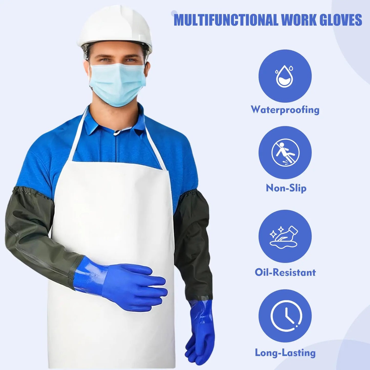 1Pair Long waterproof gloves, long chemical gloves Household cleaning, gardening work，reusable, padded cotton lining/acid and oi