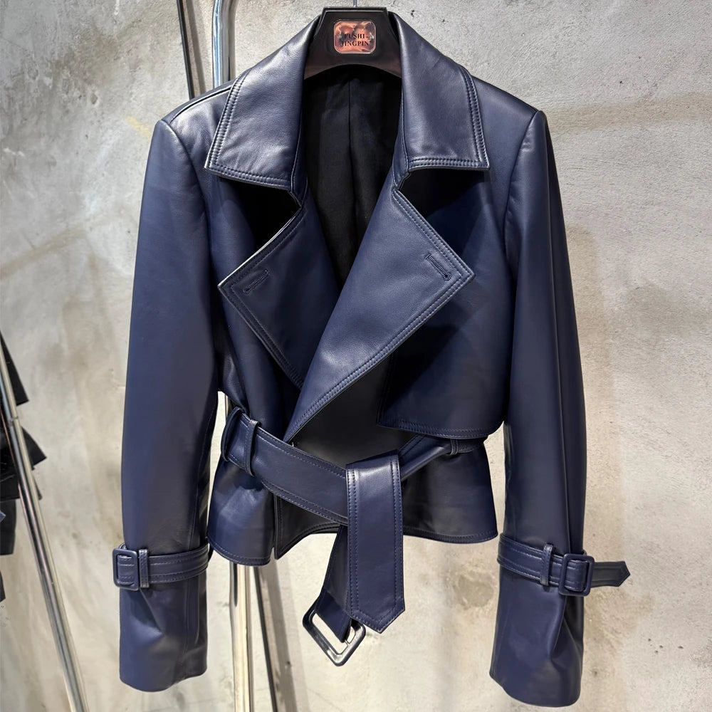 Ladies Blazer Leather Coat Office Lady Sheepskin Jackets Female Genuine Leather Outwear