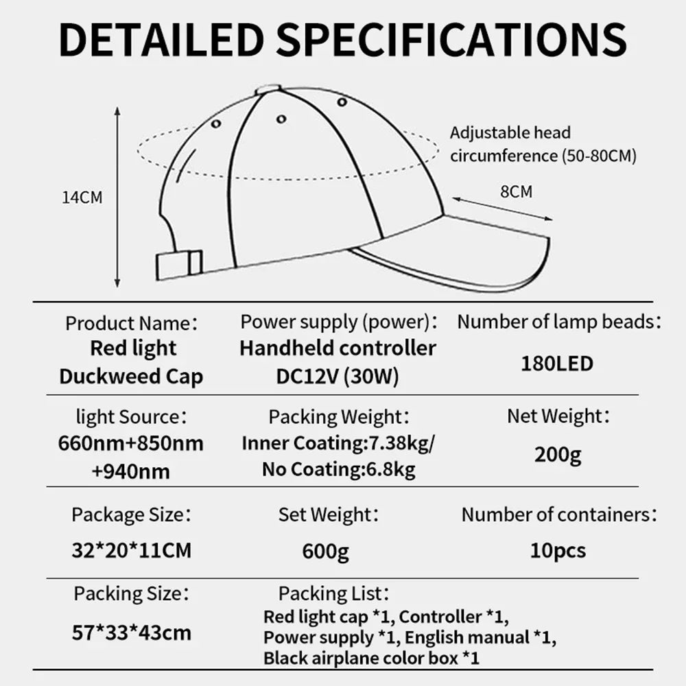 Professional Red Light Therapy Hat 180LED Near Infrared Treatment Helmet Hair Growth Cap Scalp Relaxation Prevent Loss