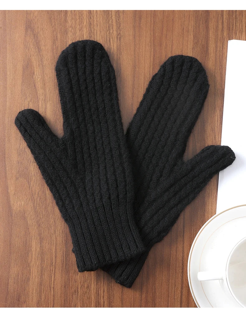 100 Wool Thick Density Knitted Mittens Women Outdoor Winter Thermal Men Cable Mitts Work Drive Mittens Unisex Gloves Arm Warmers