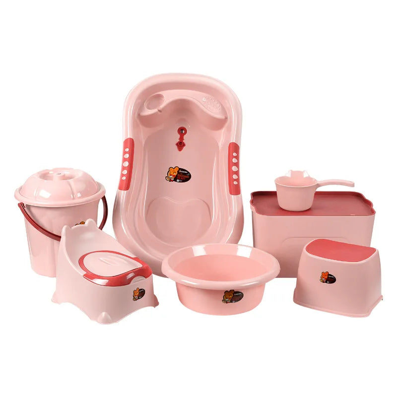 Baby Bath Tub Set with Stool, Newborn Tub,Non-slip,Complete Bathing Set, Bath Basin, Durable Bathtub,Plastic Baby Bathtub 7 Set