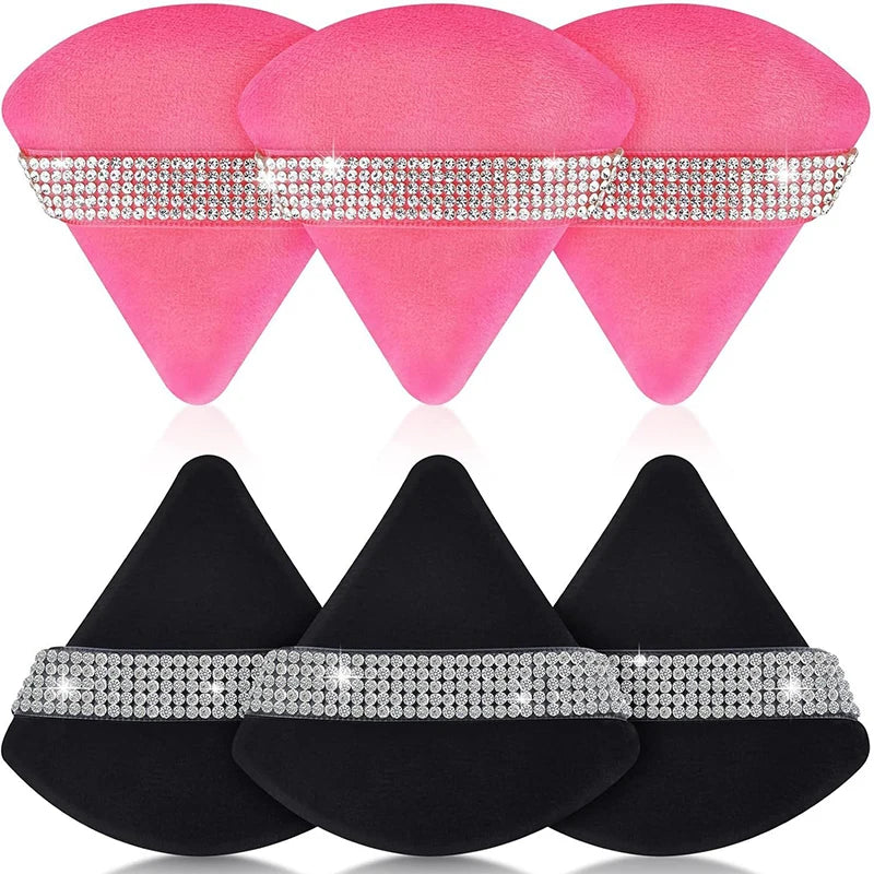 Diamond Triangle Velvet Setting Puff Ribbon Detail Powder Sponge Smooth Finishing Soft Puff for Loose Pressed Powder Application