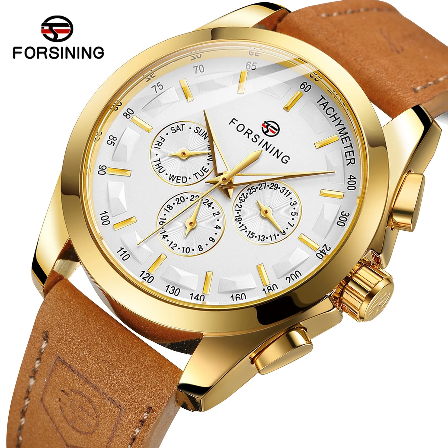 FORSINING Men Watches Automatic Mechanical Watch Luxury Gold Clock Genuine Leather Waterproof Watch Men Military Wristwatch Man
