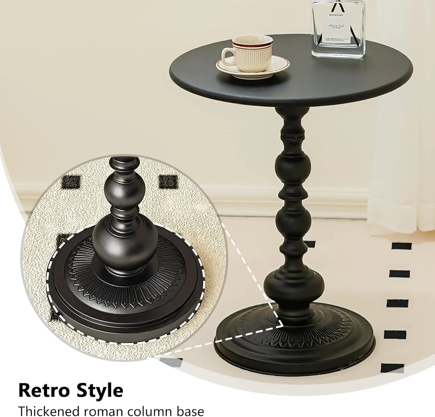 Metal Small Round End Table,Vintage Bedside Drink Table Nightstand Modern Accent Pedestal Tables Coffee Tables for Living Room