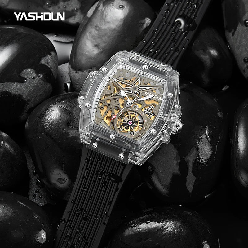 Automatic Mechanical Watch for Man Business Watch Double Side Hollows Skeleton Tourbillon Transparent Mechanical Men's Watch