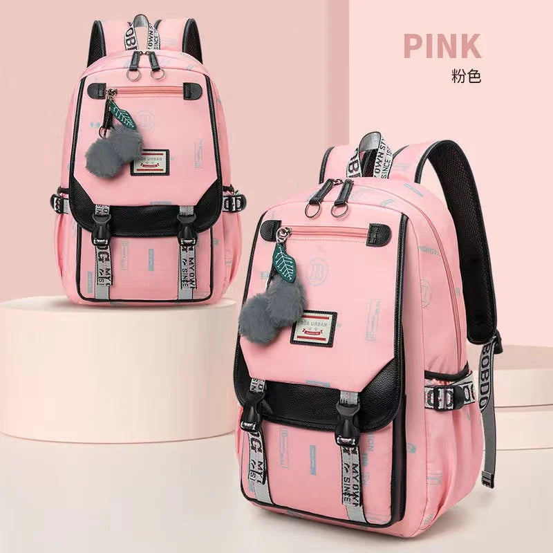Large School Bags for Teenage Girls Canvas Schoolbag Student Book Bag Fashion Black Pink Teen School Backpack