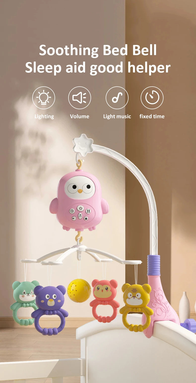 Baby Crib Bell Toys Musical Baby Crib Mobile with Lights Projection for 0-12Months Infants Crib Toys Bed Bell Toy Newborn Gifts