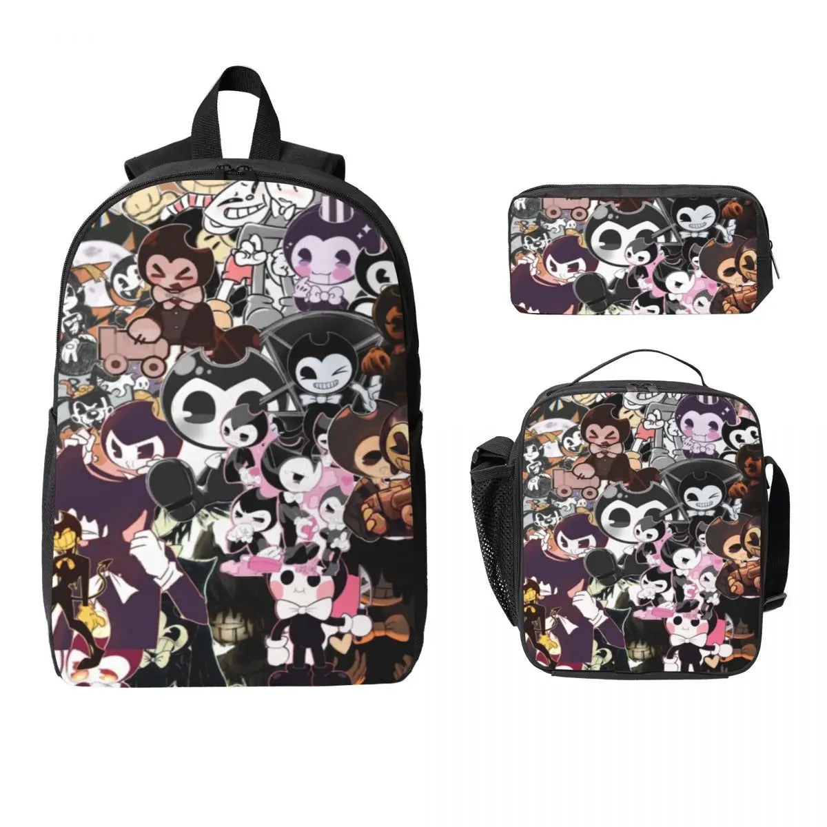3Pcs Bendys And The Dark School bags Set for Boy Girl Pen Bags Backpack Sets with Lunch Box For School Students Knapsack